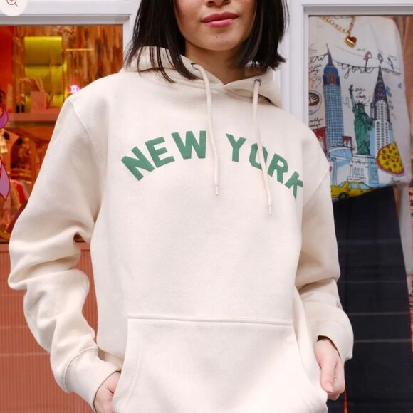 Mure + Grand New York puff Cream Hoodie with Green Print. Size Small. - Picture 4 of 8